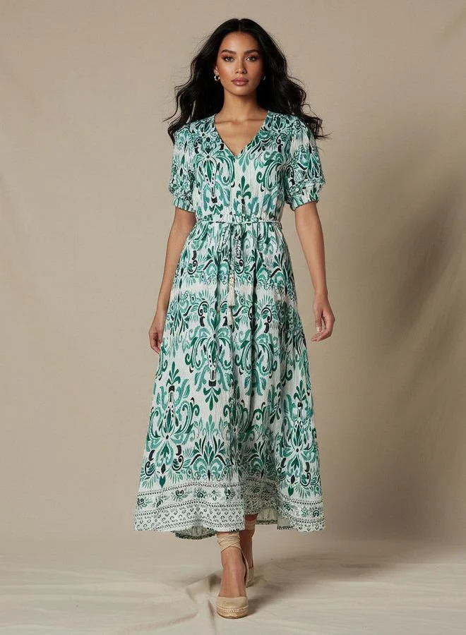 Splash FAV Printed Women Dress with V-neck